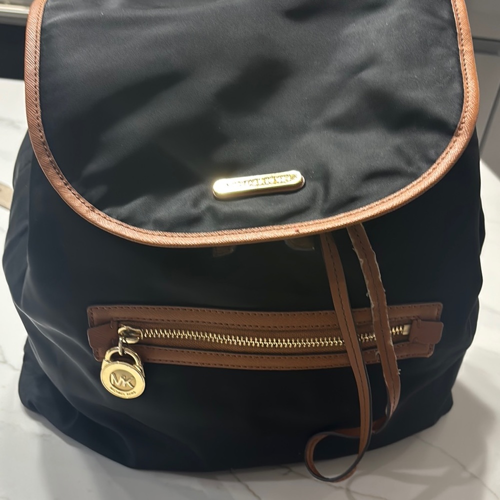 Michael Kors Black and Tan Backpack with Leather Accents - Picture 2 of 13